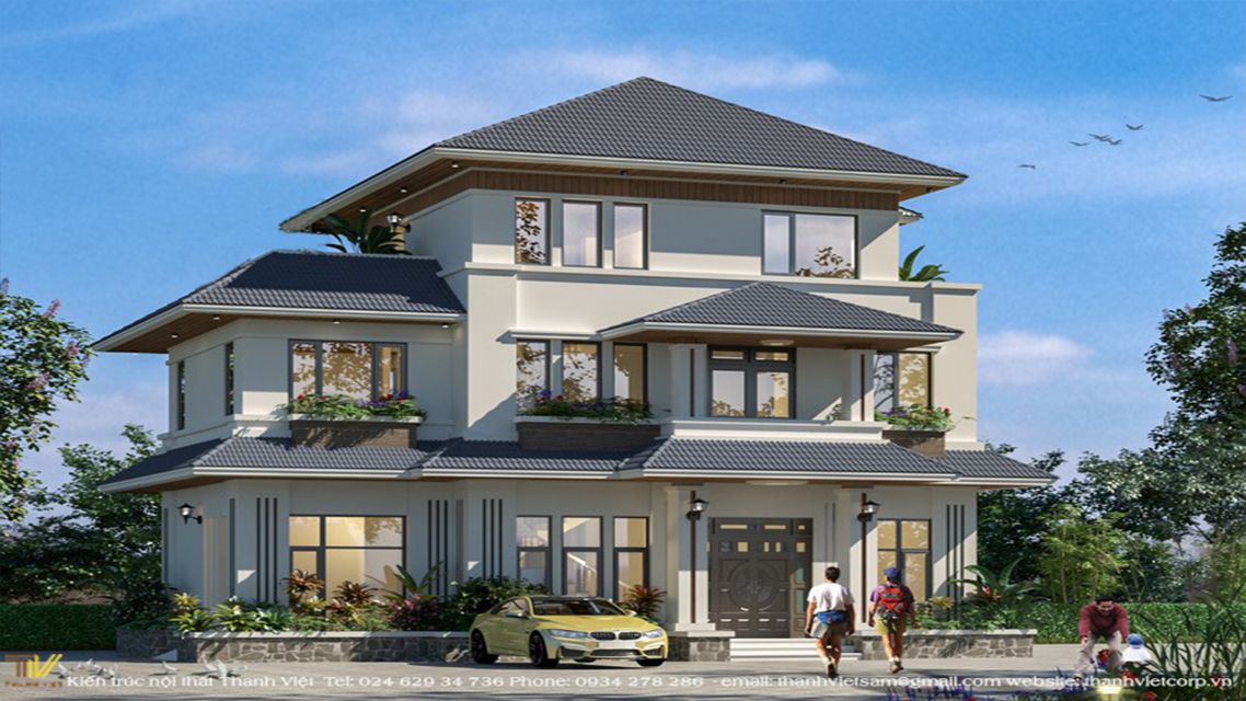 THIẾT KẾ KIẾN TRÚC BIỆT THỰ MÁI THÁI HIỆN ĐẠI