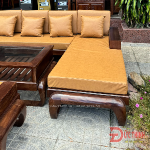SOFA SỒI  GÓC L  CHÂN HƯU - MÀU GỖ ĐỎ - NỆM
