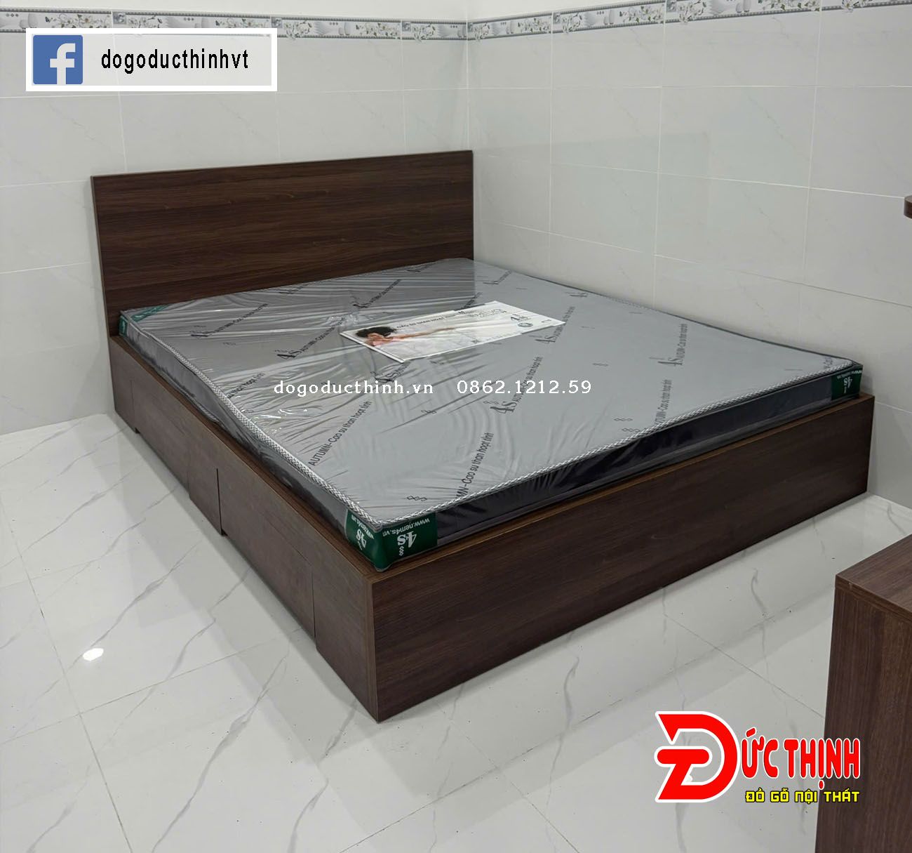 Giường ngủ hiện đại có ngăn kéo gỗ MDF lõi xanh chống ẩm