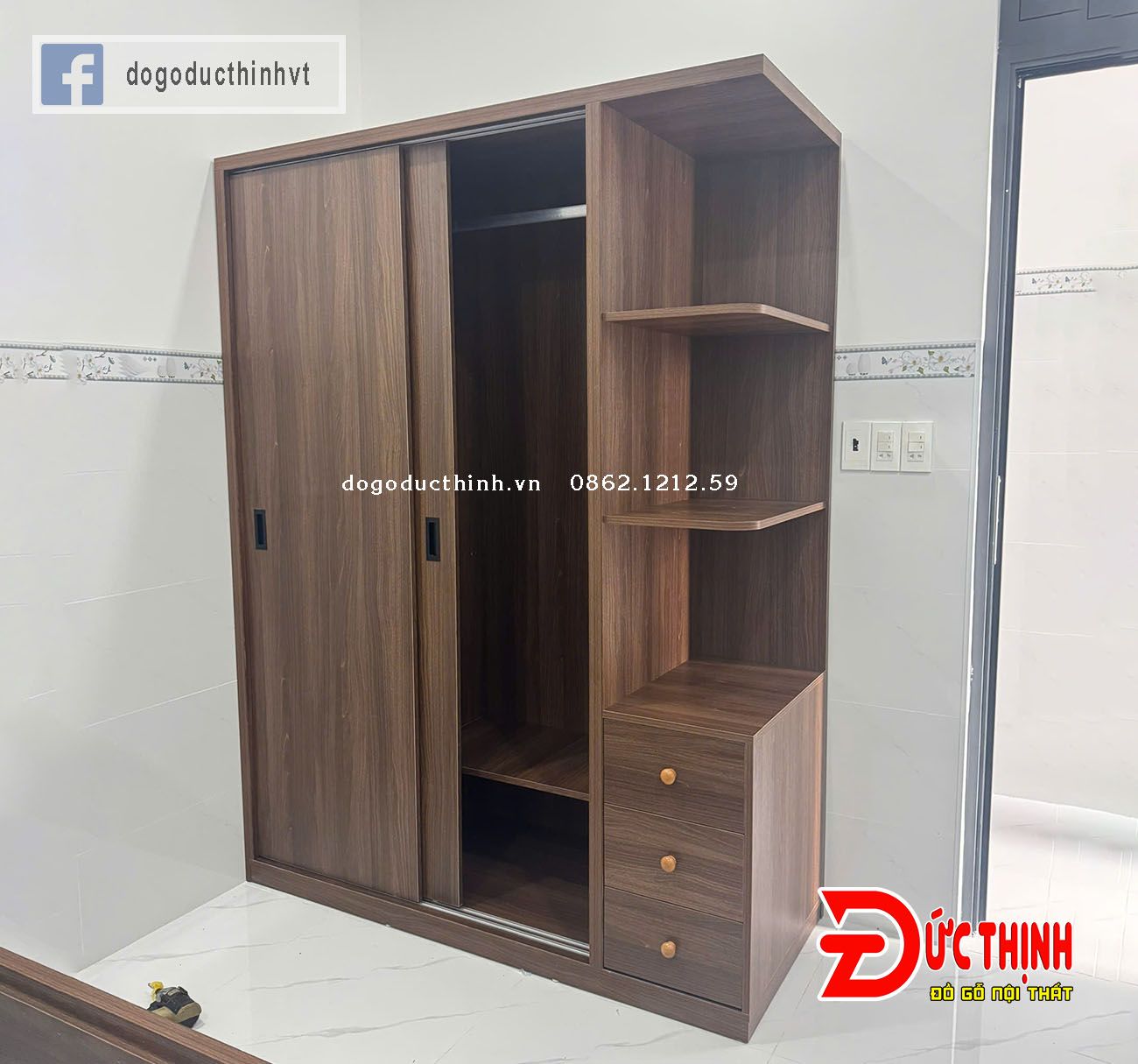 Tủ quần áo cánh lùa cánh trượt gỗ MDF hiện đại