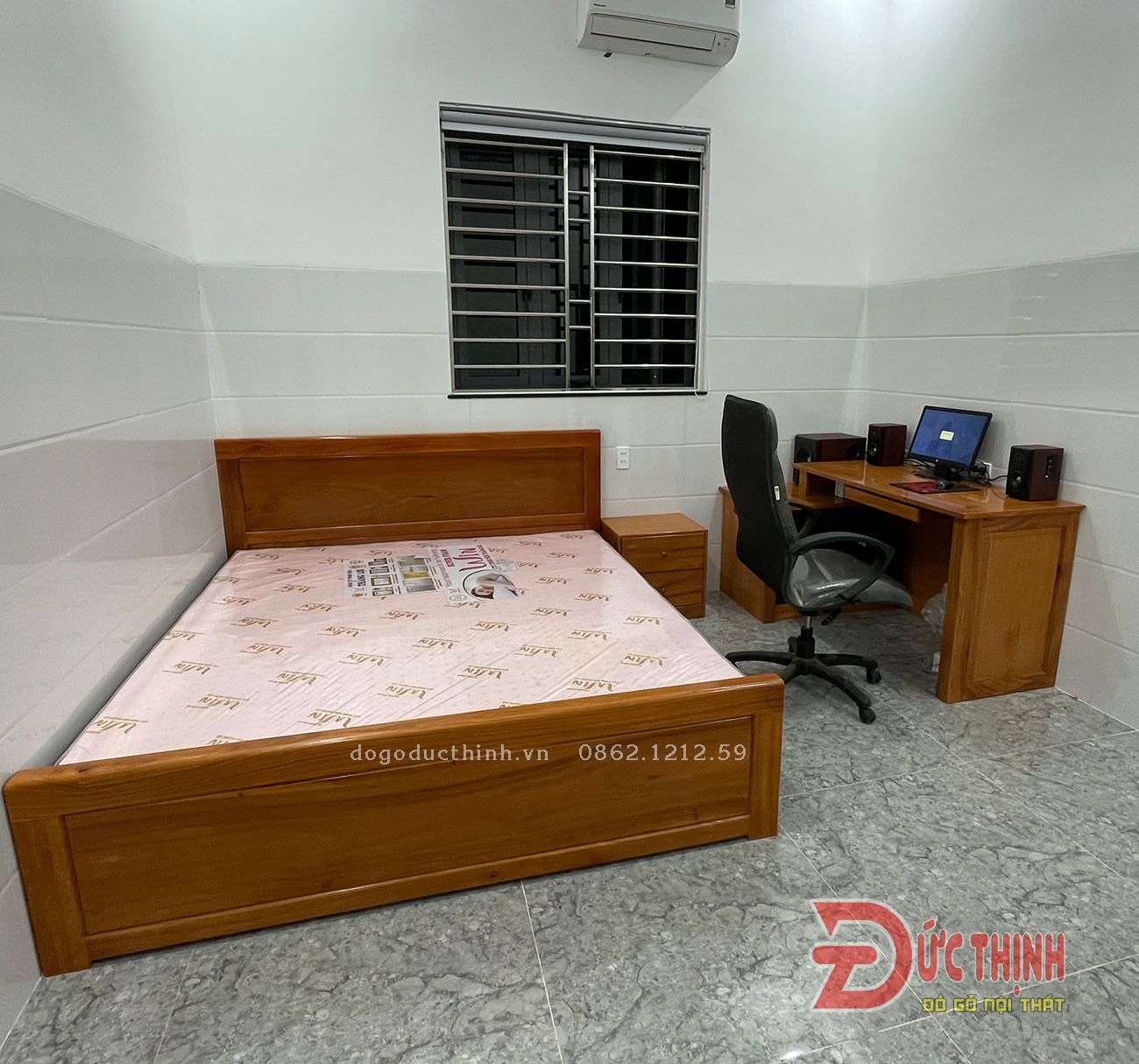 Giường ngủ gỗ đỏ tự nhiên có ngăn kéo 