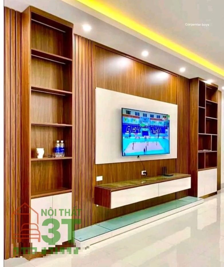Thi công hoàn thiện vách tivi kệ tủ 