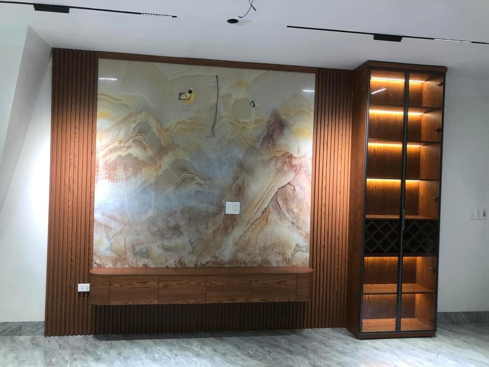 Thi công hoàn thiện kệ tivi 