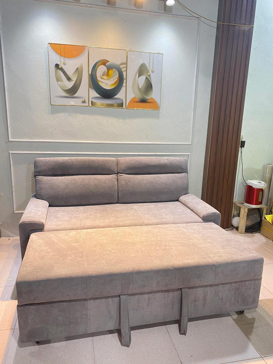 Sofa giường đa năng bọc nỉ màu xám