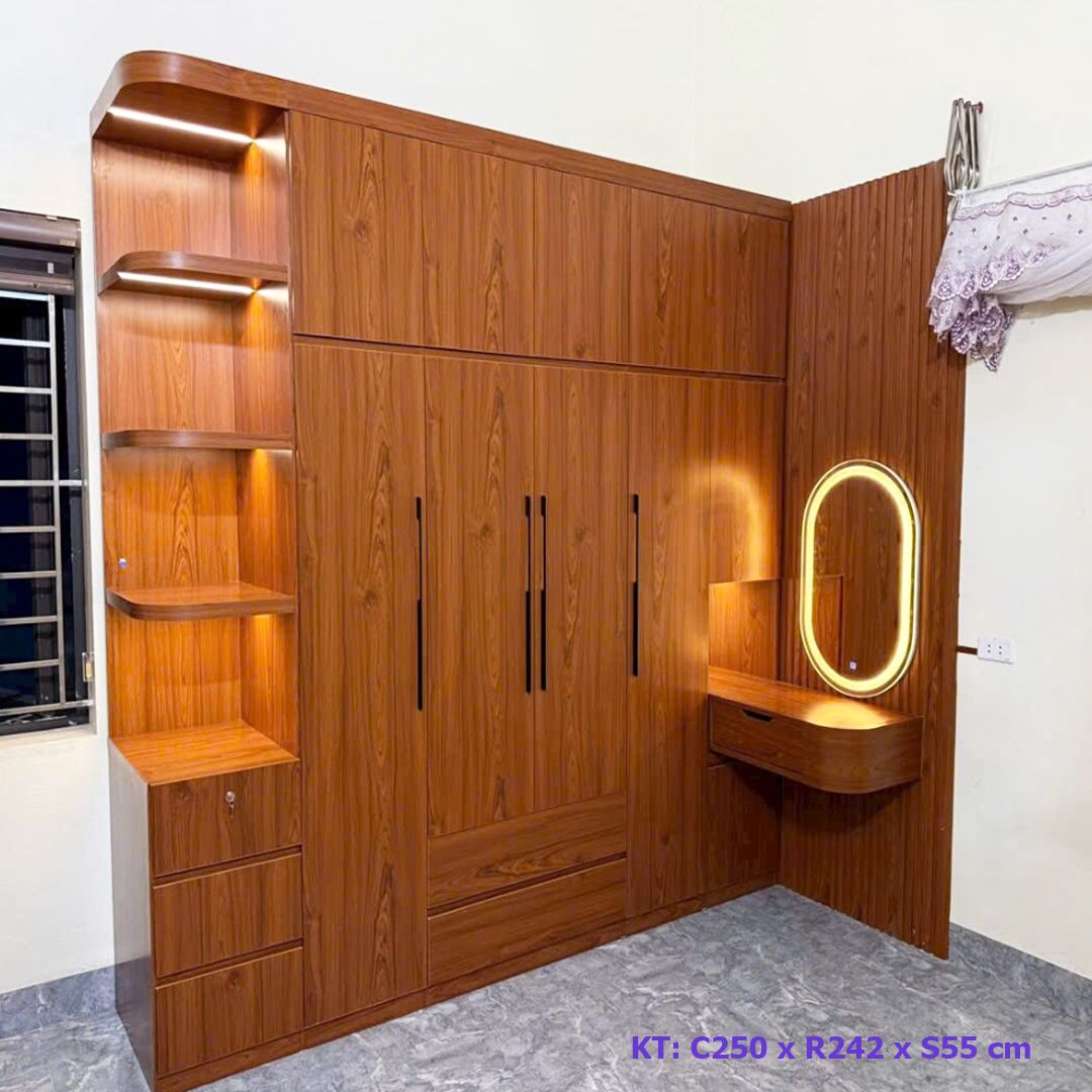 Tủ quần áo kết hợp bàn trang điểm gỗ vân