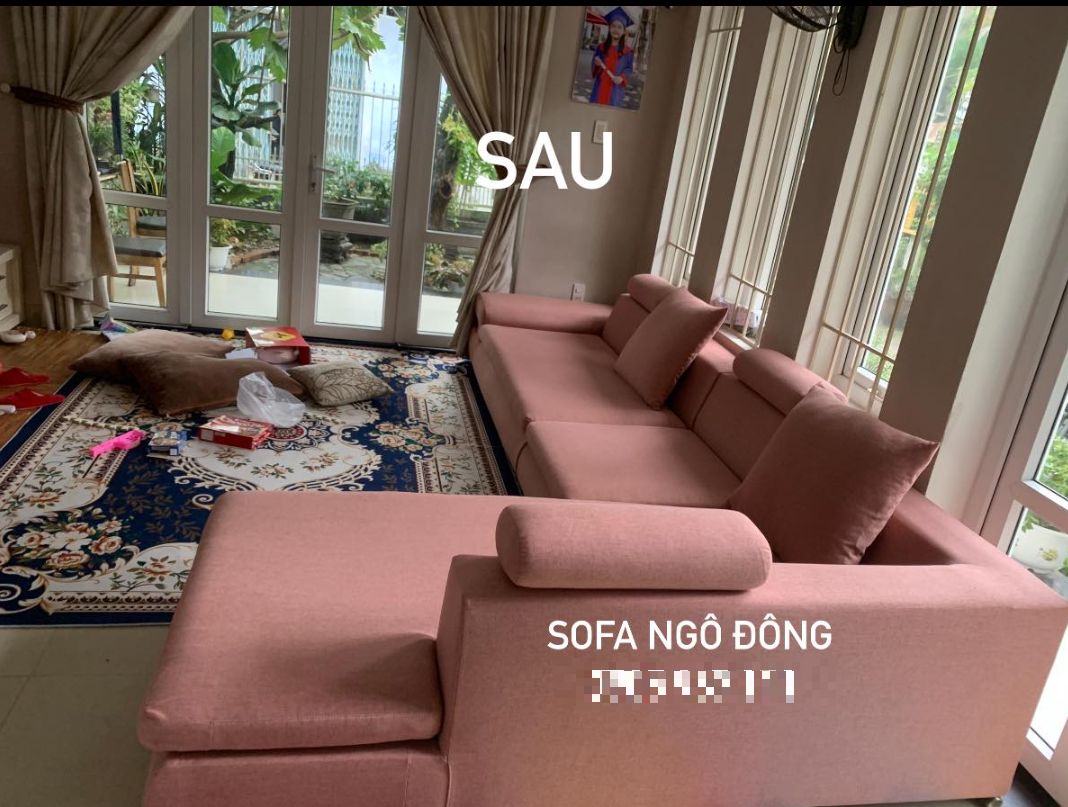 Bọc mới ghế sofa màu hồng 