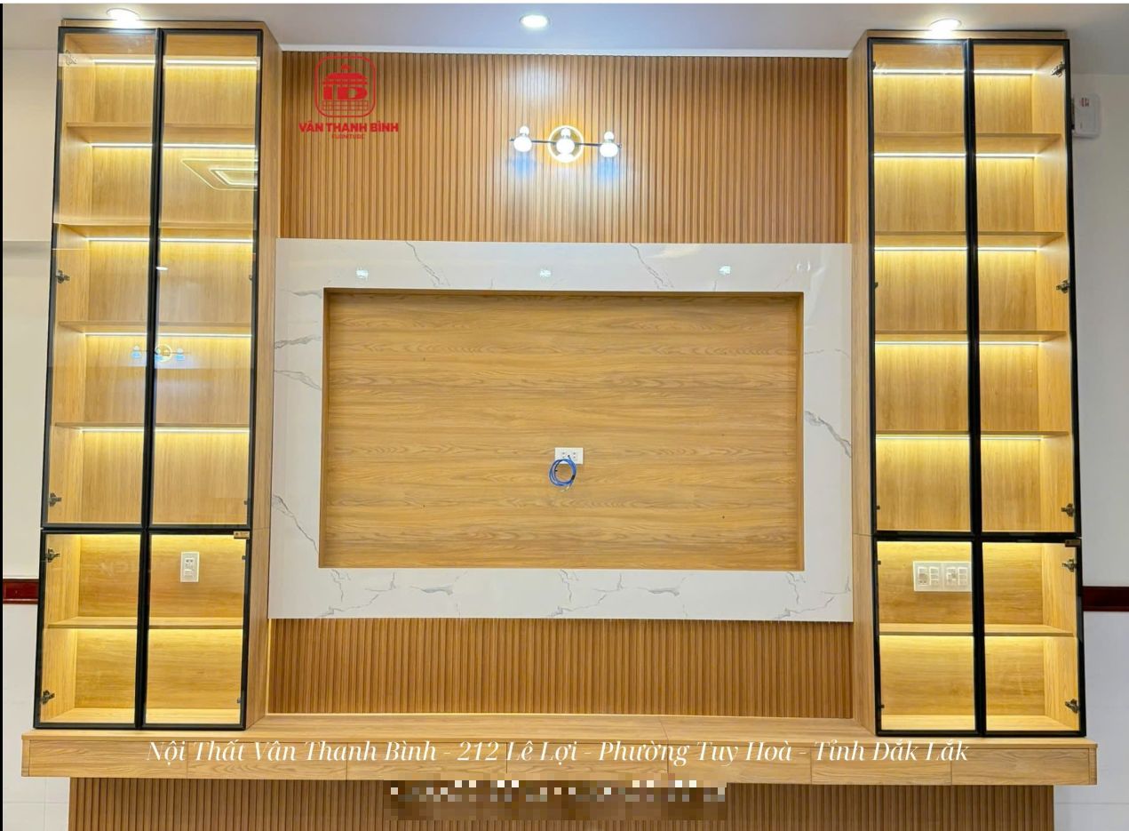 Kệ tivi gỗ có đèn led hiện đại