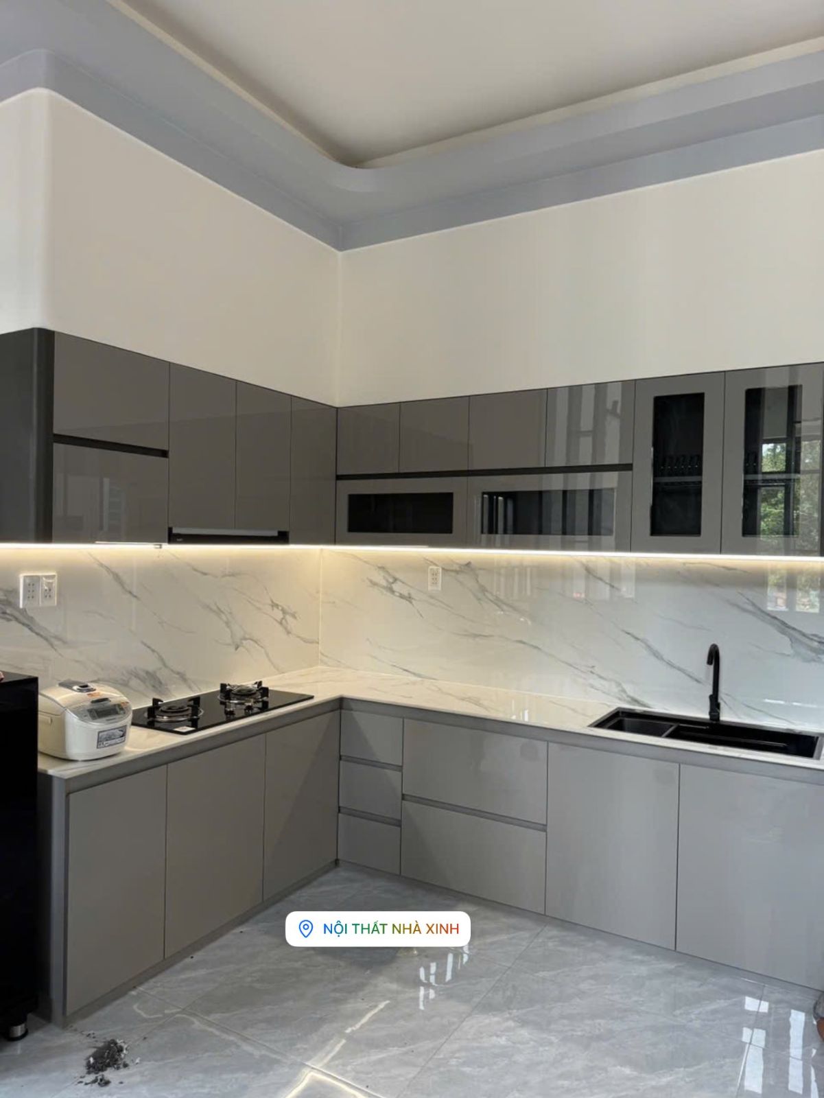 Thi công tủ bếp chữ L 