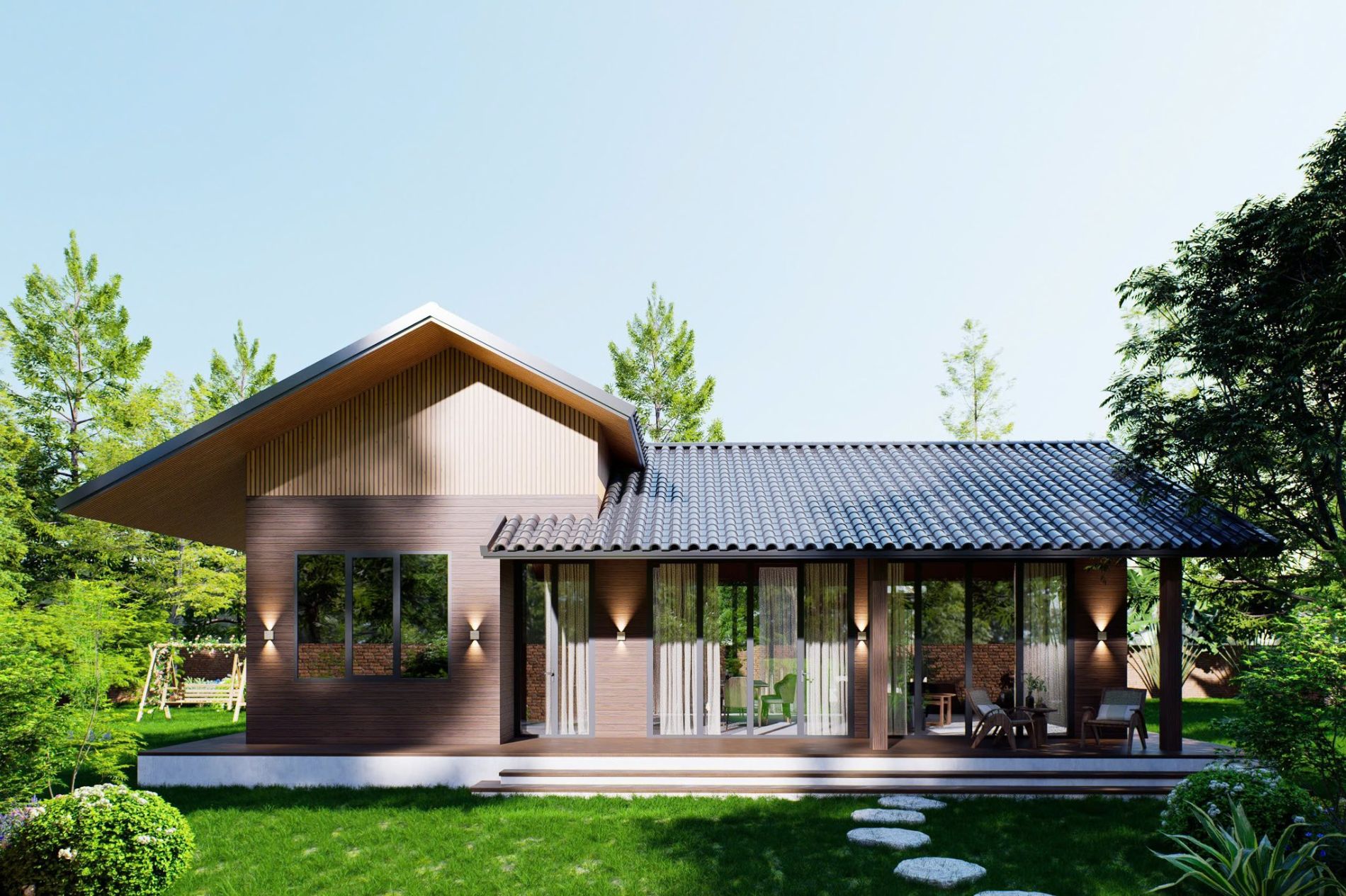 Nhà lắp ghép khung thép kết hợp gỗ