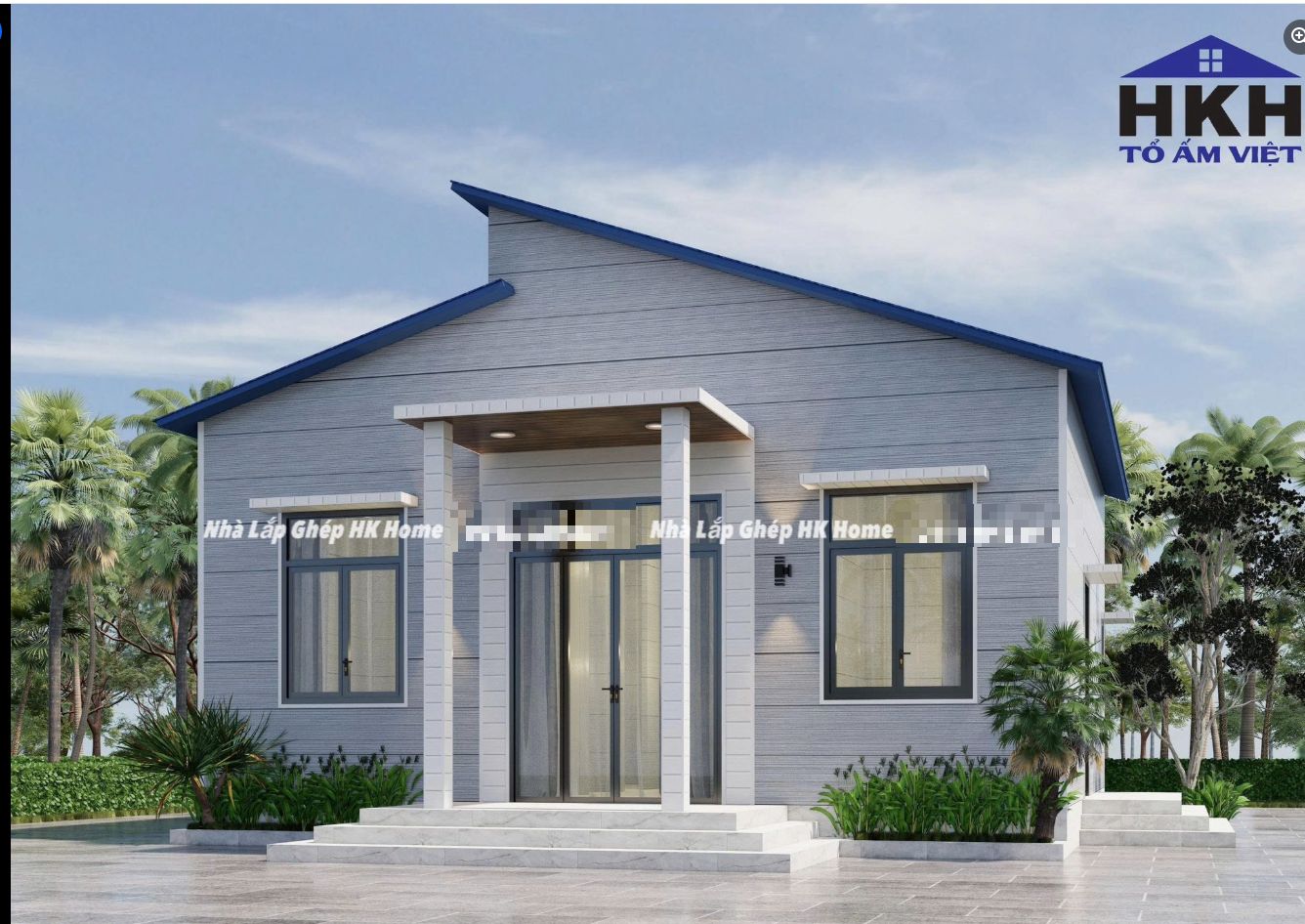 Thi công nhà lắp ghép mái lệch