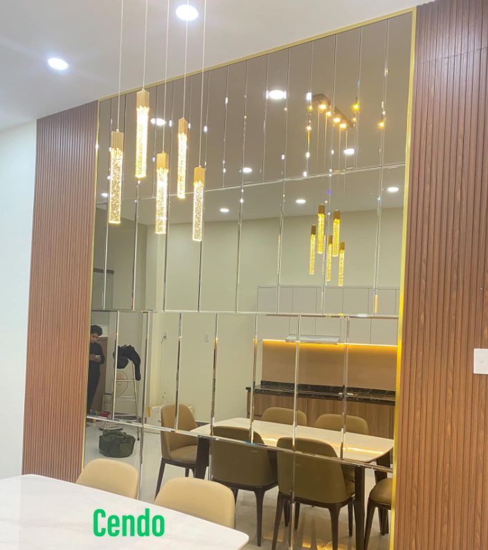 Gương ghép màu trà kết hợp lam sóng