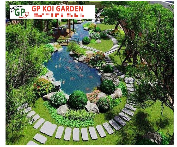 Cảnh quan sân vườn có hồ cá koi