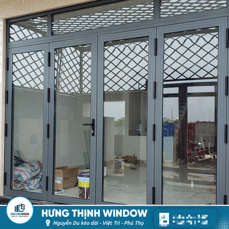 Cửa nhôm kính cao cấp màu xám ghi