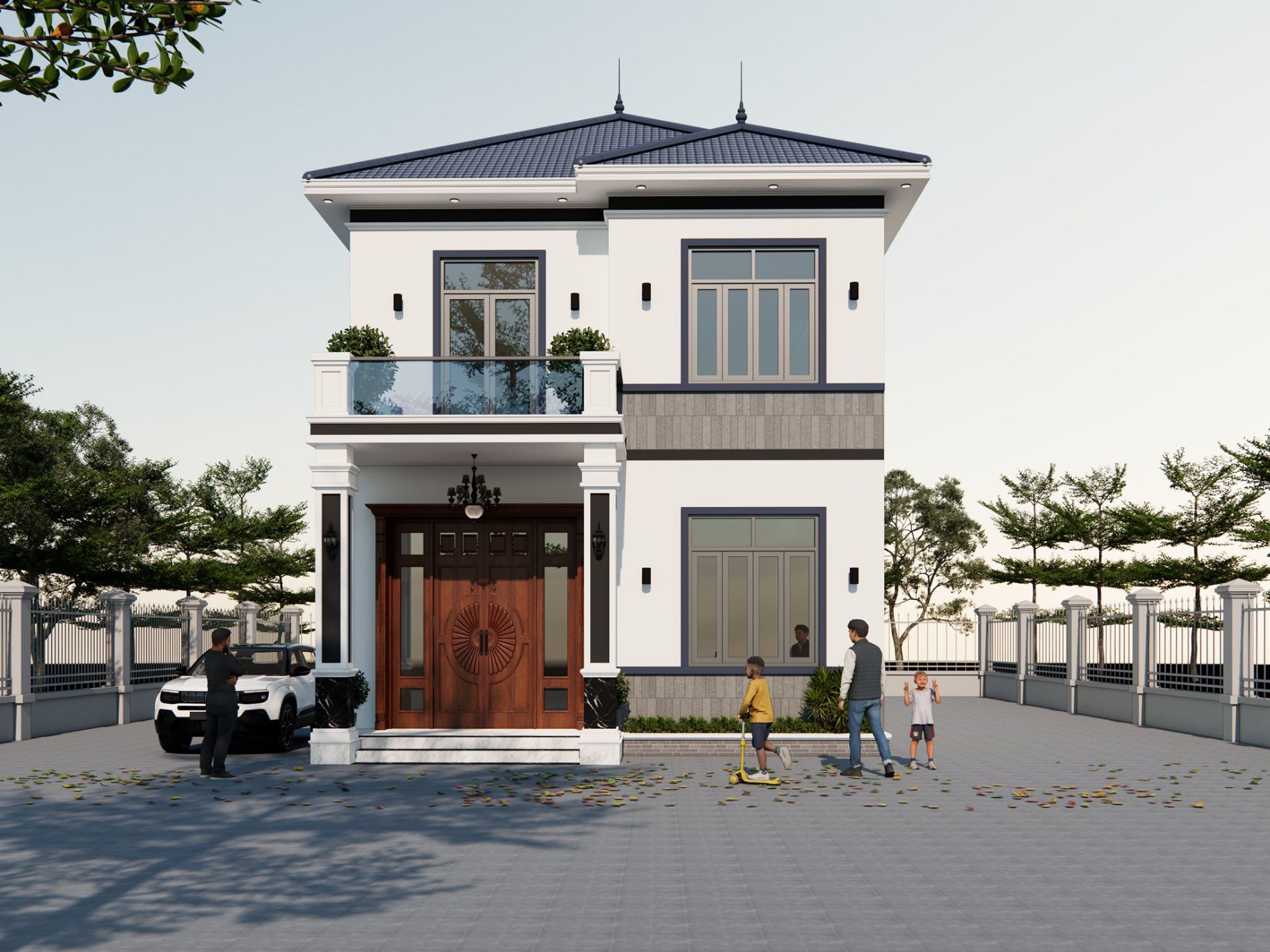 Mẫu nhà biệt thự 2 tầng mái Nhật hiện đại