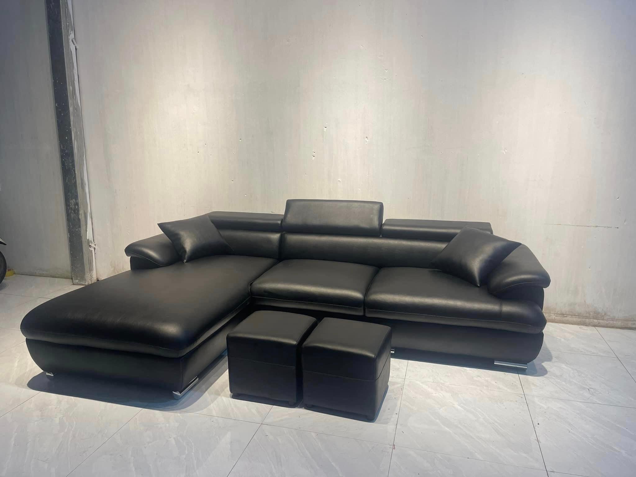 Sofa da chữ L màu đen