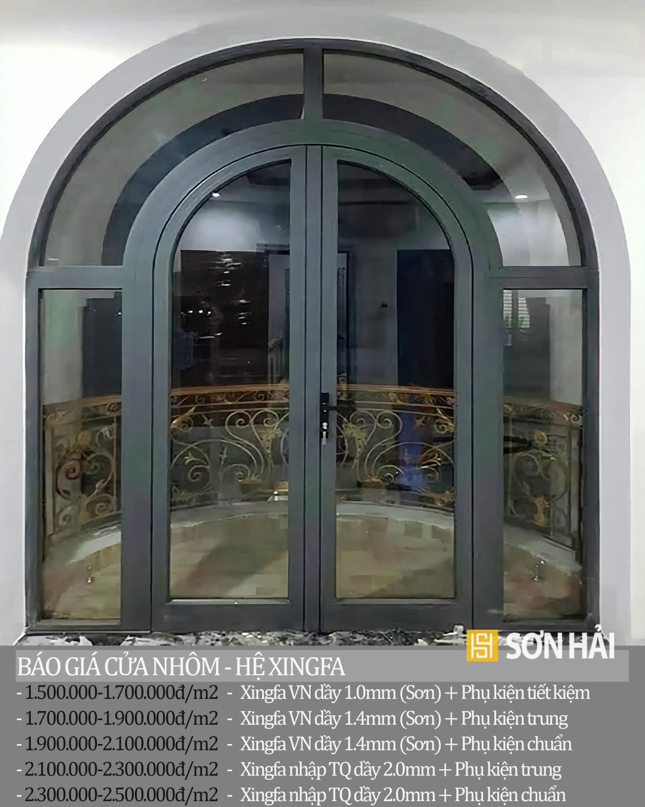 Cửa đi nhôm kính dạng vòm cong