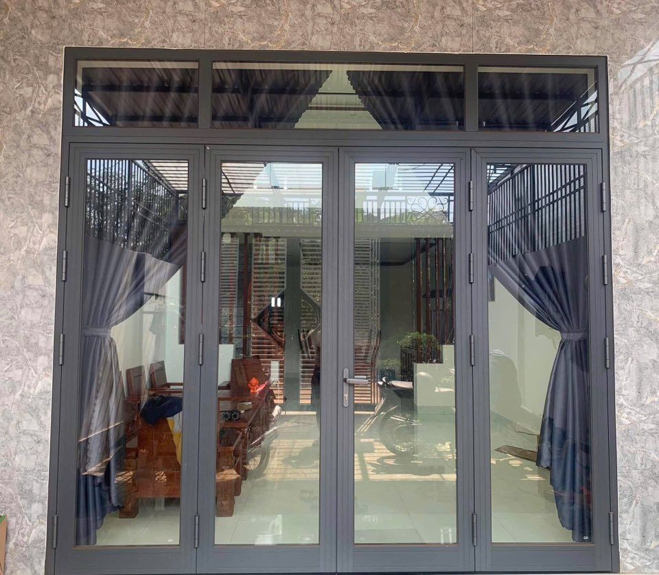 Cửa nhôm kính 4 cánh khung xám cao cấp