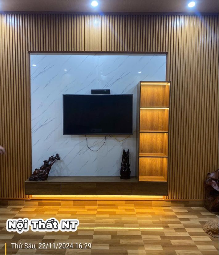 Thi công kệ vách tivi hiện đại 