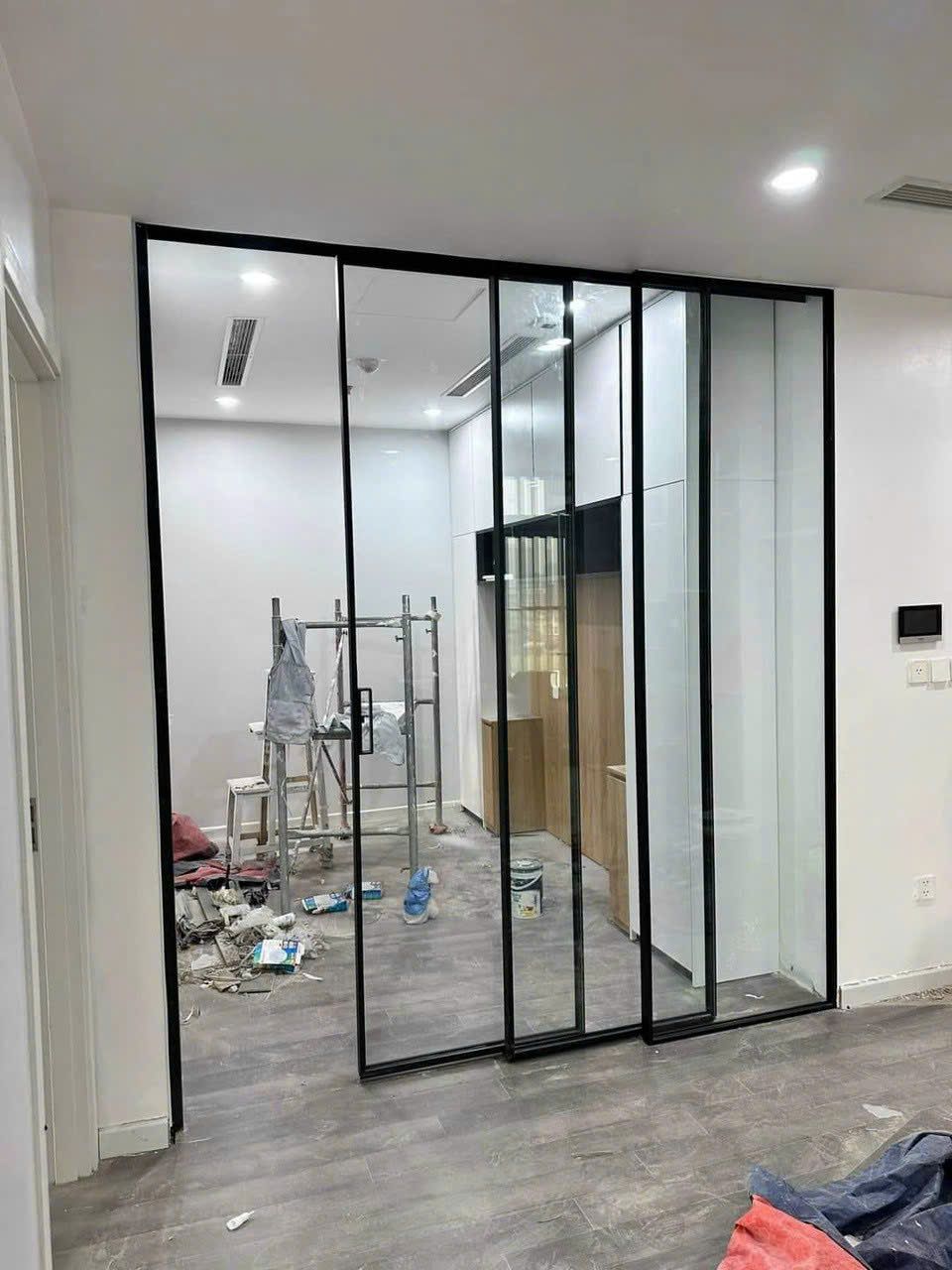 Vách ngăn nhôm kính kết hợp cửa lùa