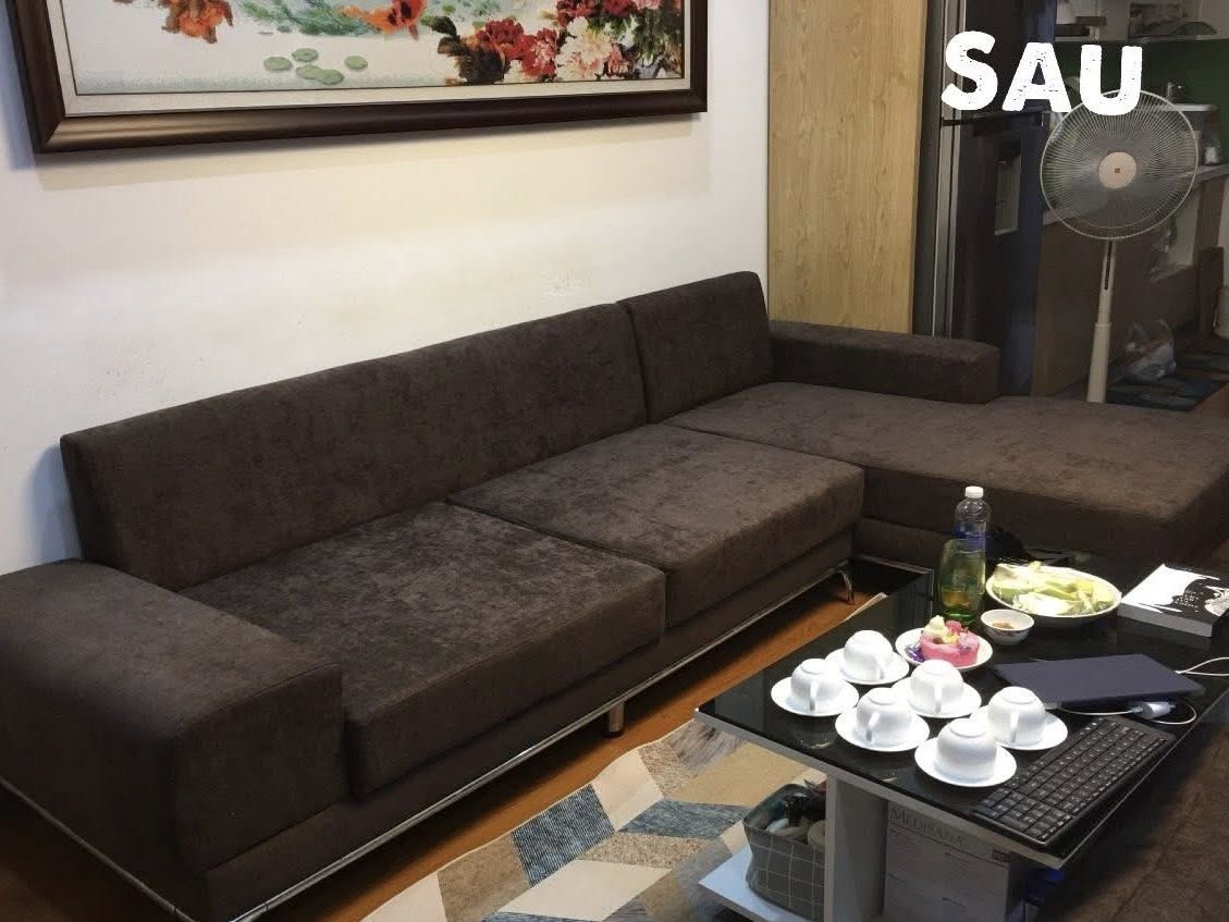 Sofa bọc lại vải nỉ màu nâu đậm