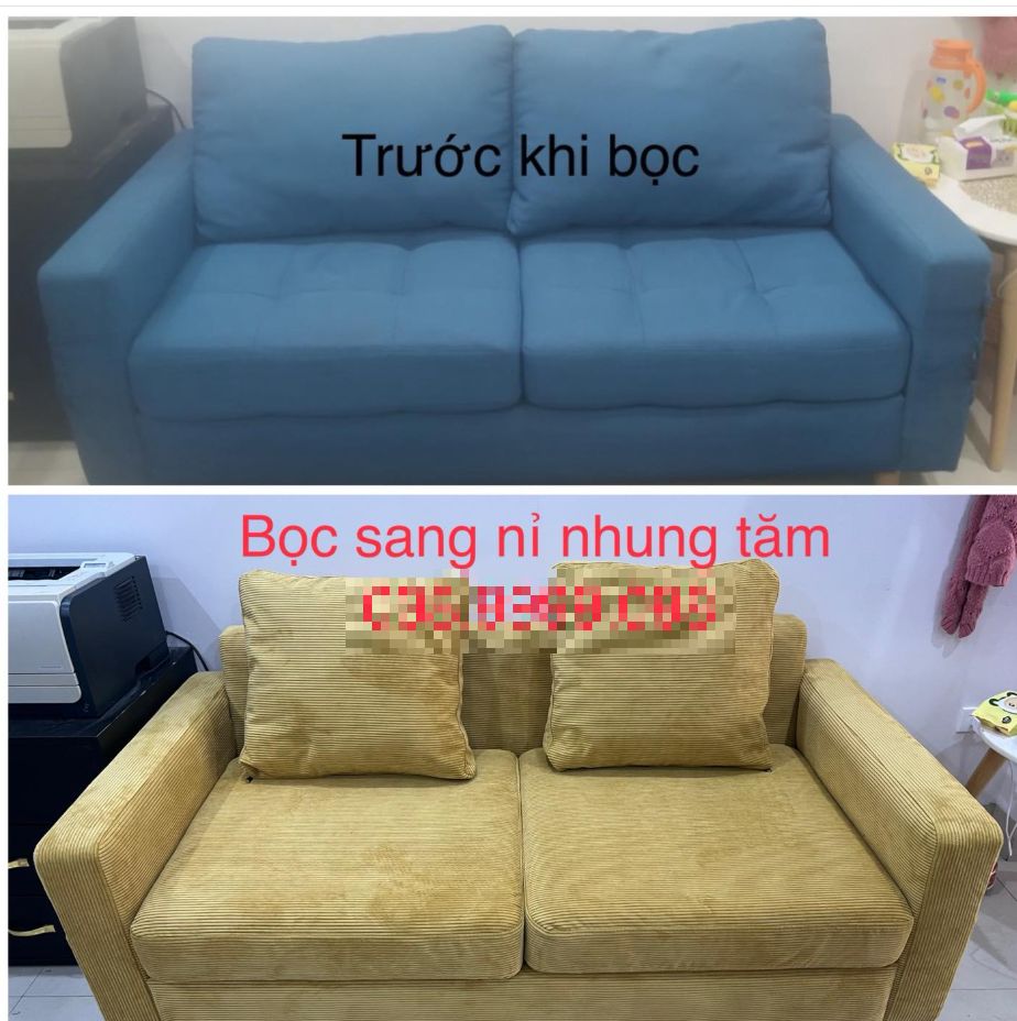 Sofa nỉ trước và sau khi bọc lại