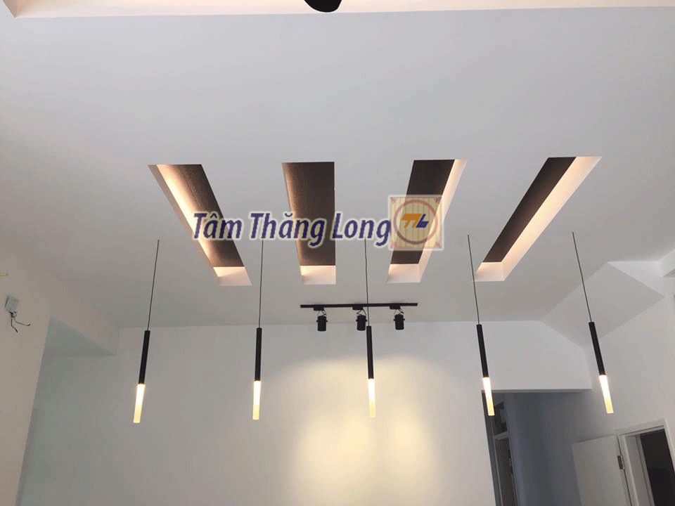 Trần thạch cao phẳng kết hợp khe đèn trang trí