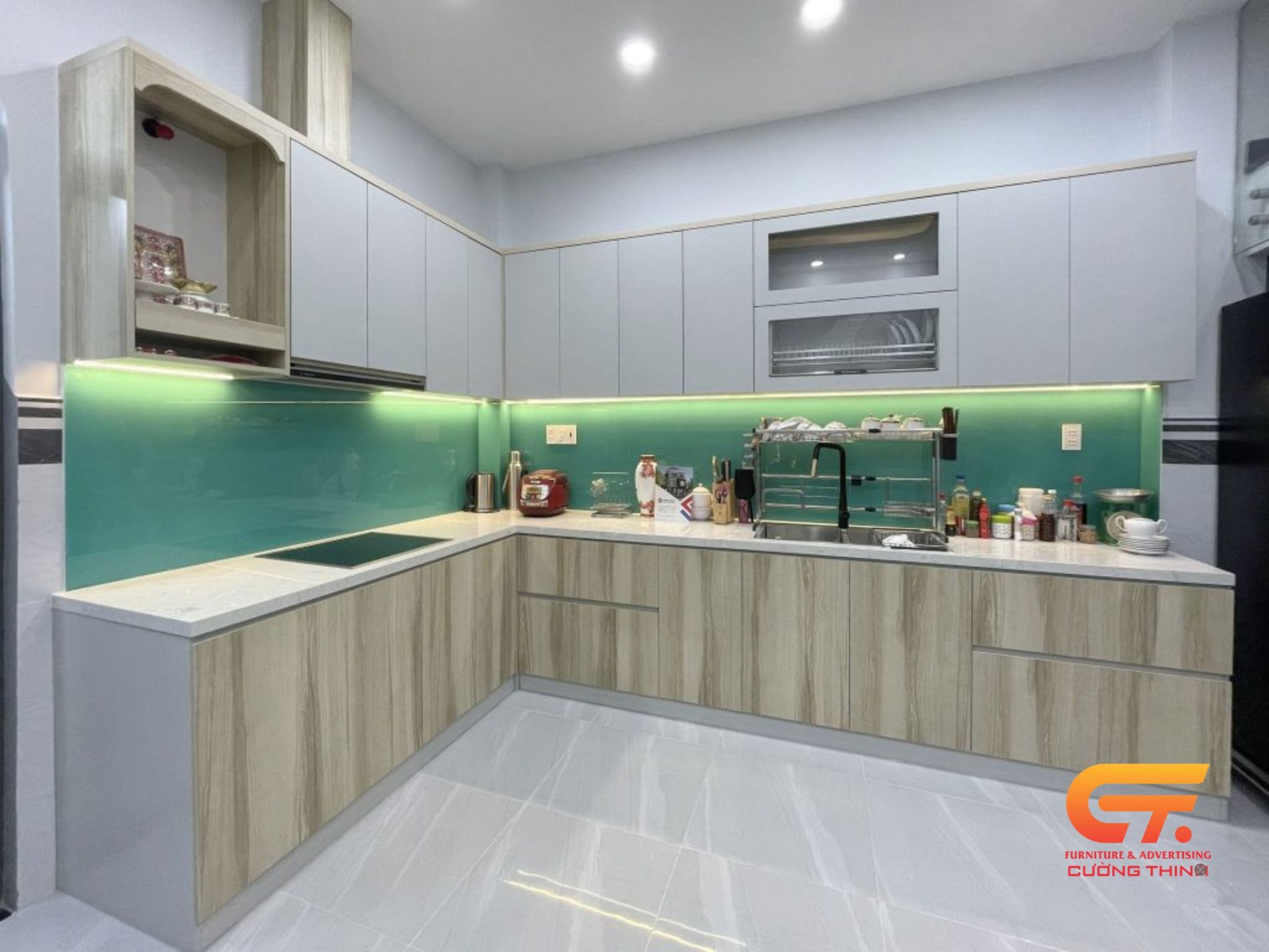 Tủ bếp chữ L phong cách hiện đại