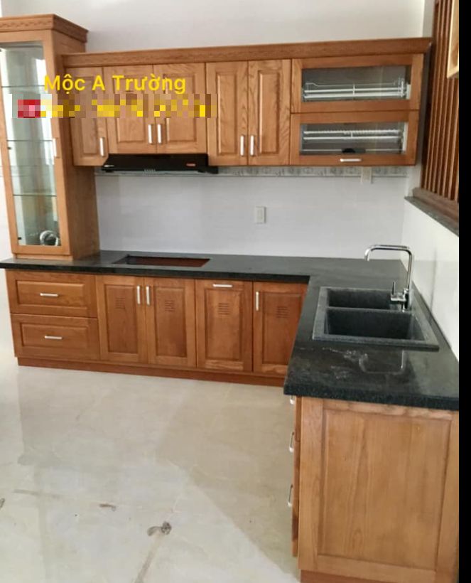 Tủ bếp gỗ tự nhiên chữ L
