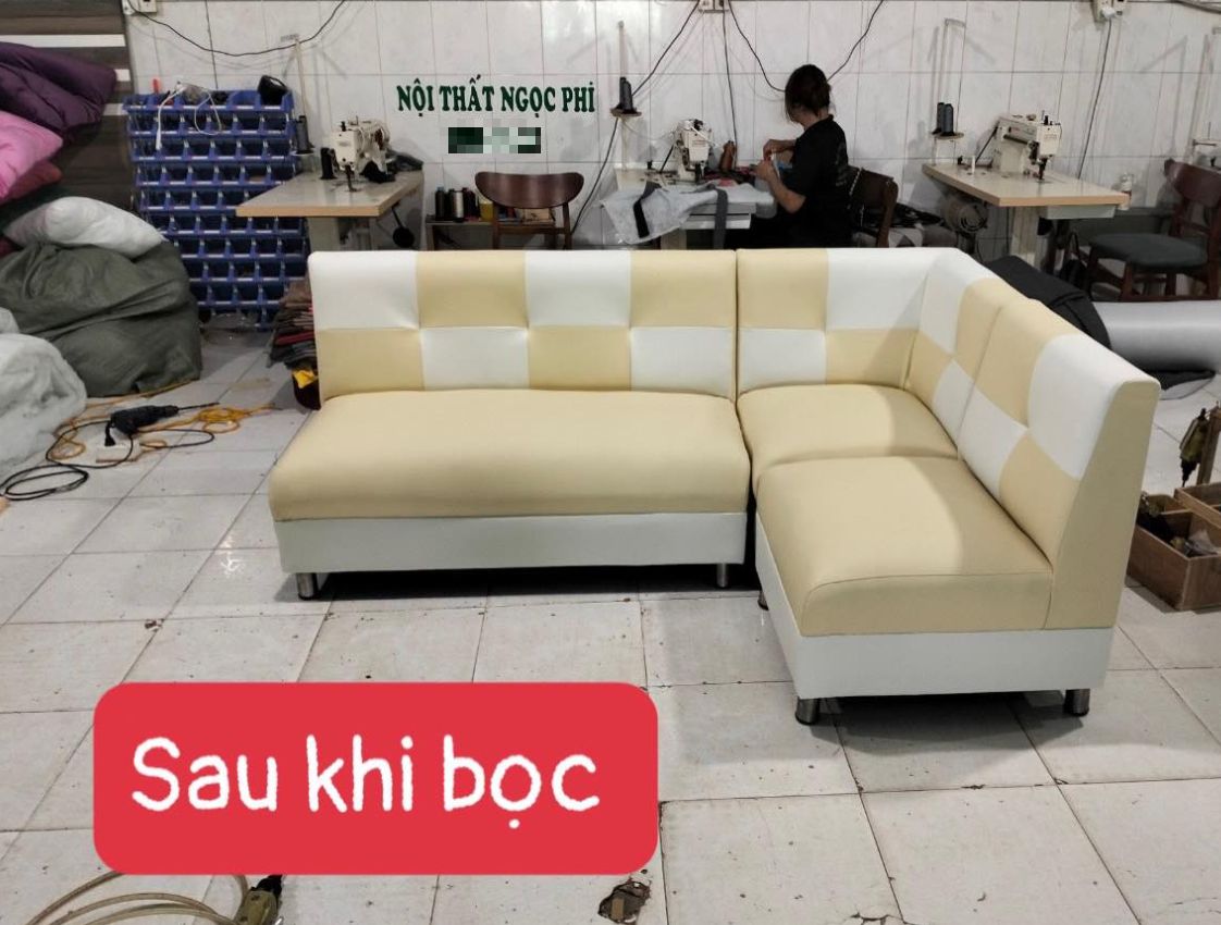 Bọc lại sofa góc hiện đại tại xưởng