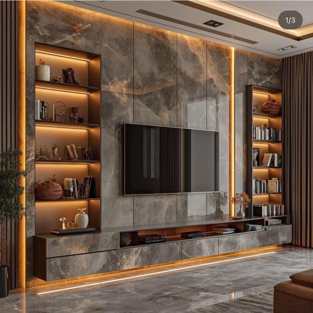 Thi công kệ vách tivi