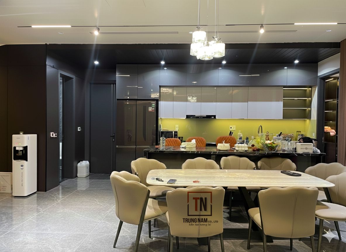 Thi công nội thất bếp liền kế phòng khách