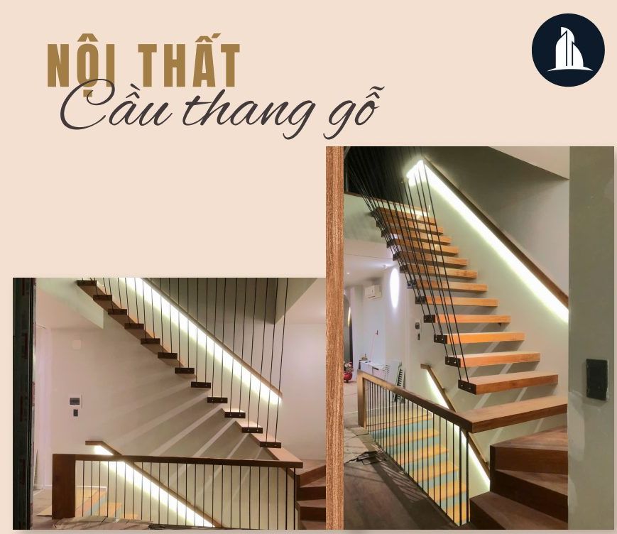 Cầu thang gỗ xương cá 