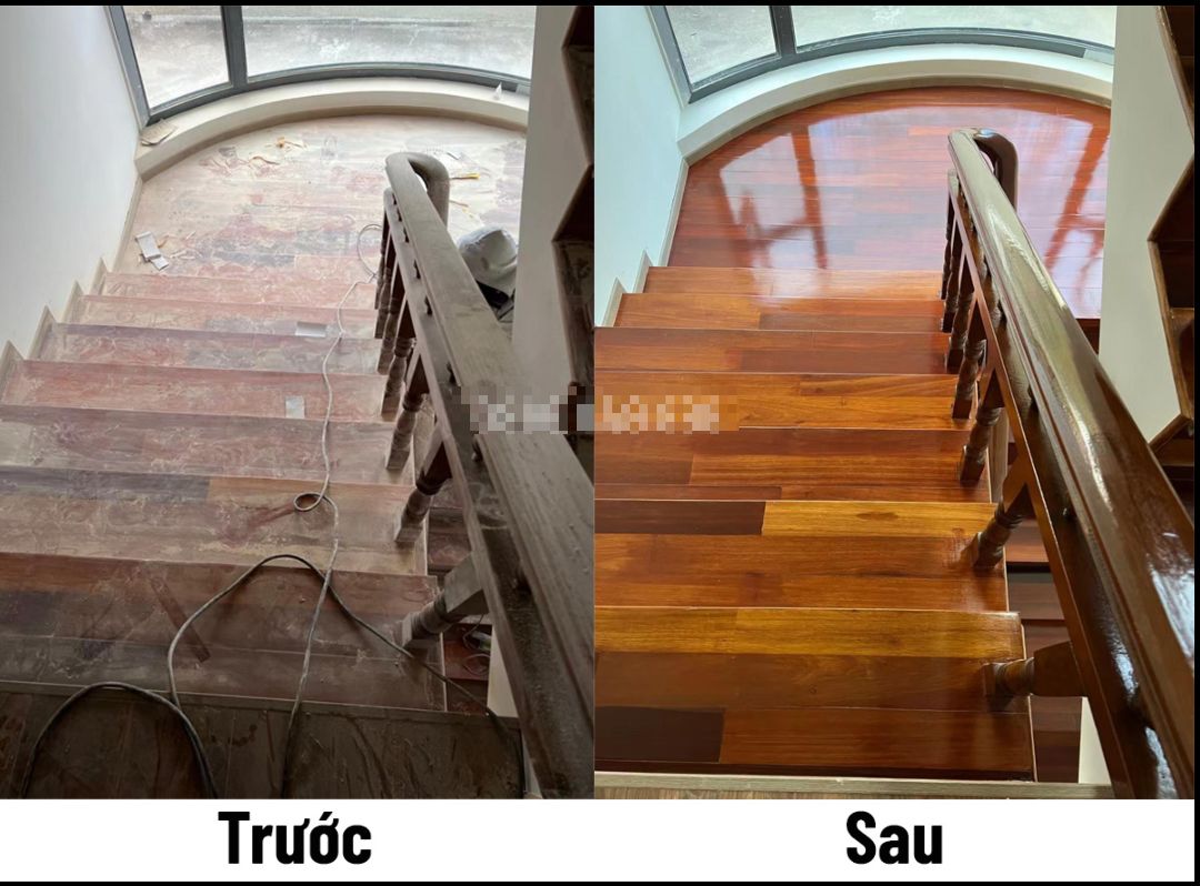 Phục hồi và sơn mới cho cầu thang gỗ 