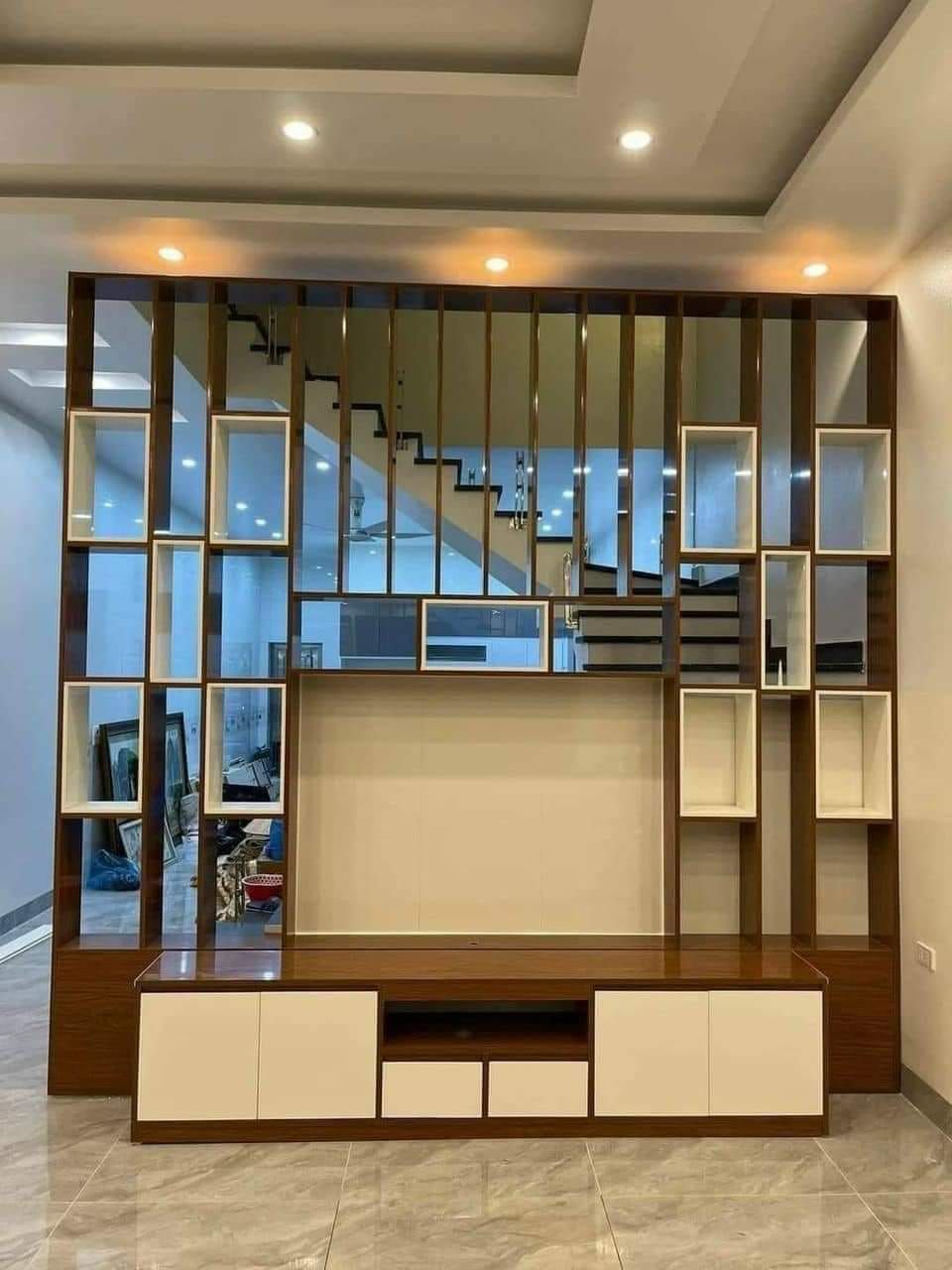 Vách ngăn kết hợp kệ tivi 