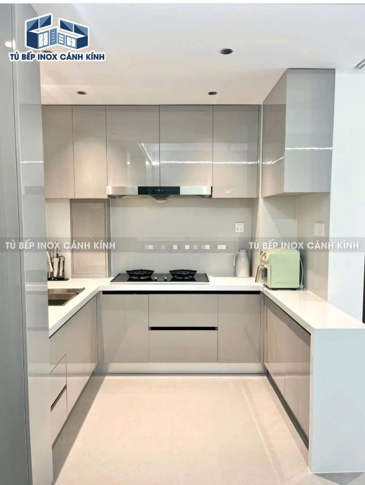 Tủ bếp inox cánh kính 
