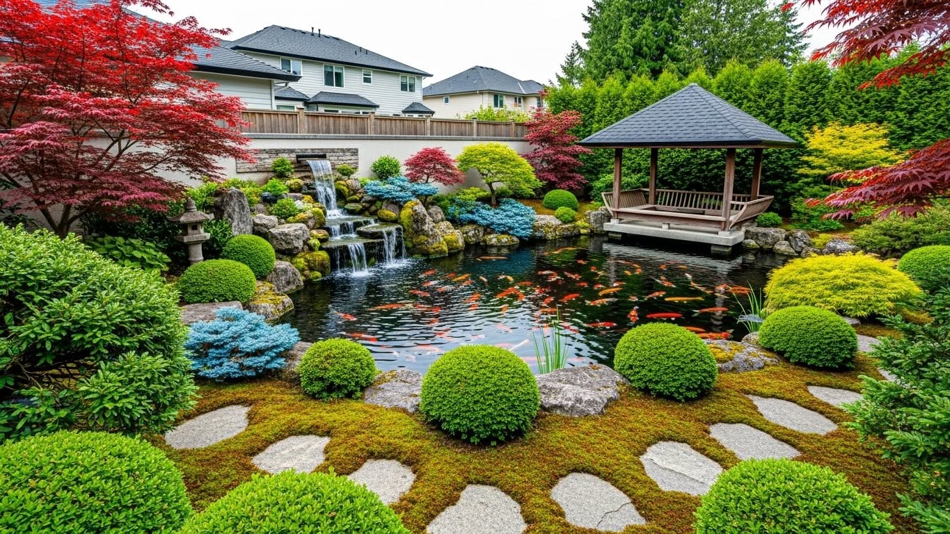 Cảnh quan sân vườn hồ cá koi 