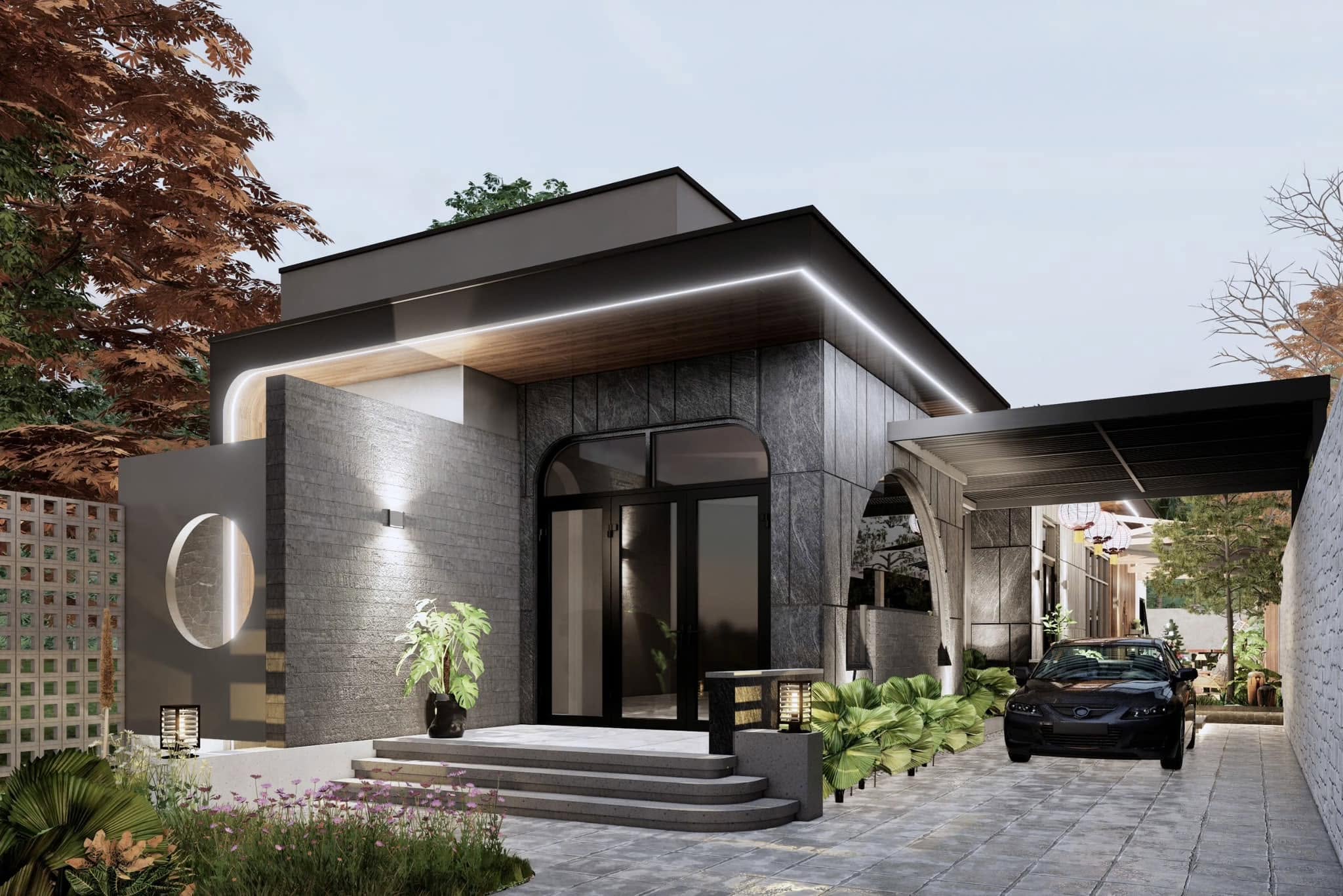 Mẫu Thiết kế 3D Mặt tiền Nhà phố Modern Minimalist