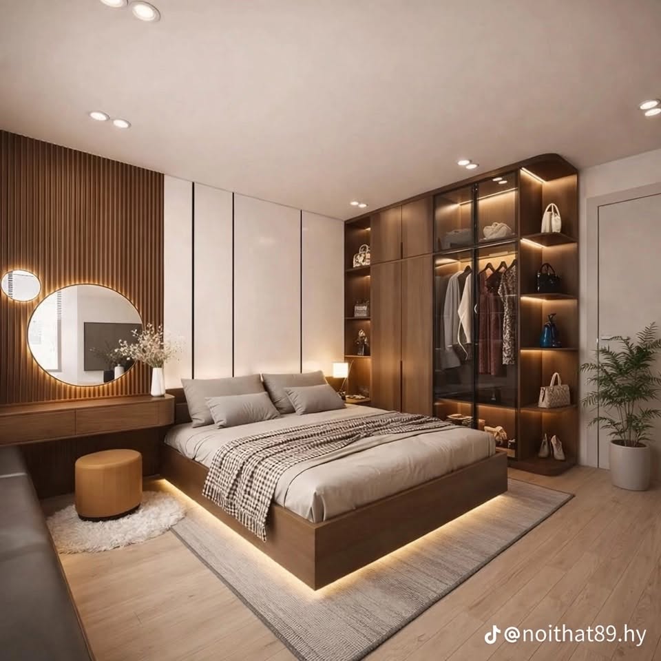 Nội Thất Phòng Ngủ Tông Gỗ Trầm Ấm Cúng