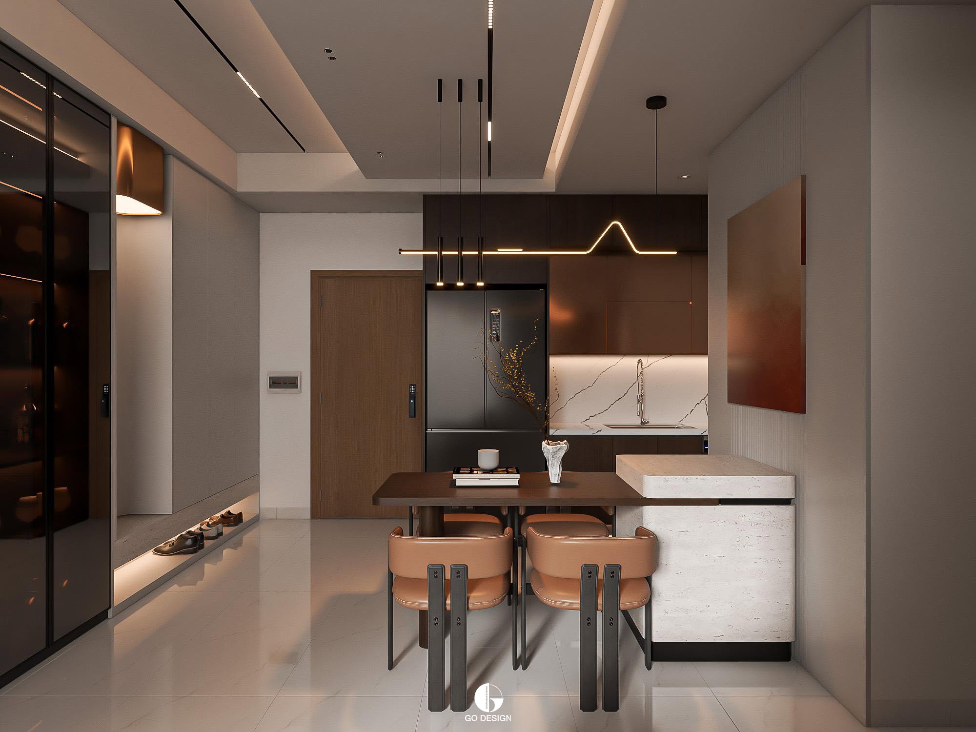 Căn hộ hiện đại bếp bàn ăn Warm Amber