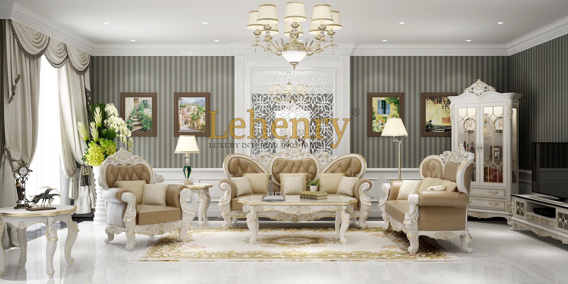 Nội thất phòng khách cổ điển của anh Kha