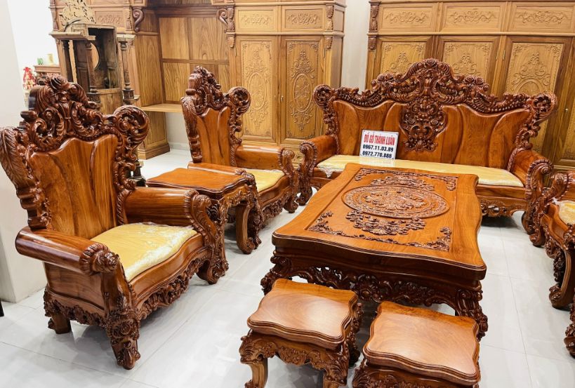 Bộ Bàn Ghế Hoàng Gia Gỗ Hương Đá 10 Món
