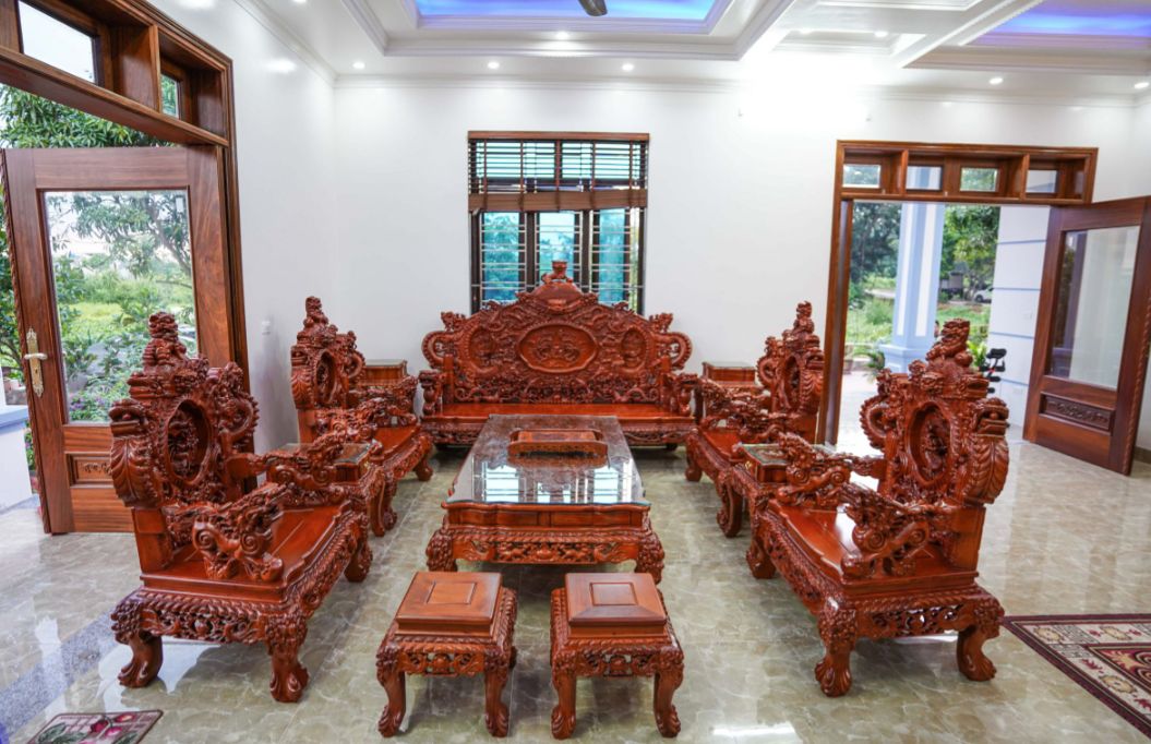 Bộ Bàn Ghế rồng đỉnh gỗ hương đỏ