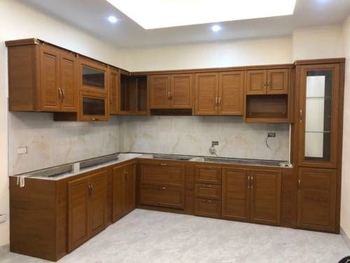 Tủ bếp nhôm kính vân gỗ