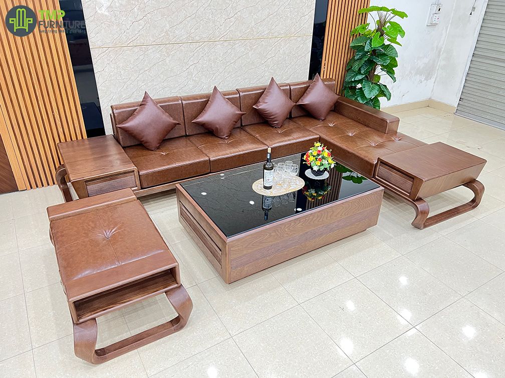Sofa góc chân xoắn gỗ Sồi