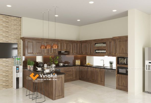 TỦ BẾP INOX CÁNH GỖ ÓC CHÓ