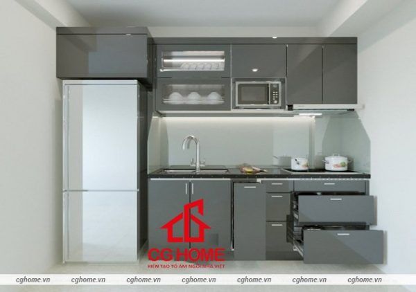 Tủ bếp inox cánh Acrylic màu ghi