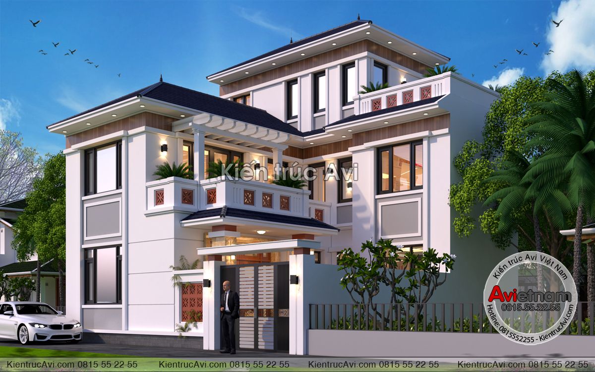 Thiết kế biệt thự 3 tầng hiện đại mái nhật 