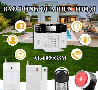 Tủ báo động qua điện thoại dùng SIM AL8099GSM kết nối cảm biến báo động có dây và không dây