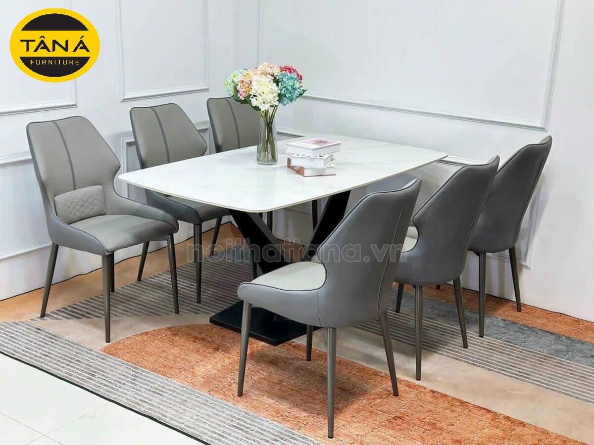 Bộ Bàn Ăn Mặt Đá Ceramic 6 Ghế Nhập Khẩu