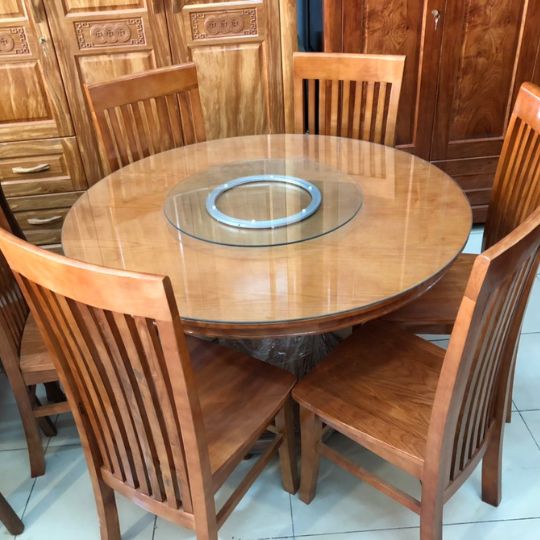 Bộ Bàn Ăn Tròn 6 Ghế Gỗ SồiMâm XoayGhế 7 Lan